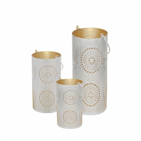 Northlight Seasonal Distressed White and Gold Decorative Floral Cut-Out Pillar Candle Lanterns 31579878